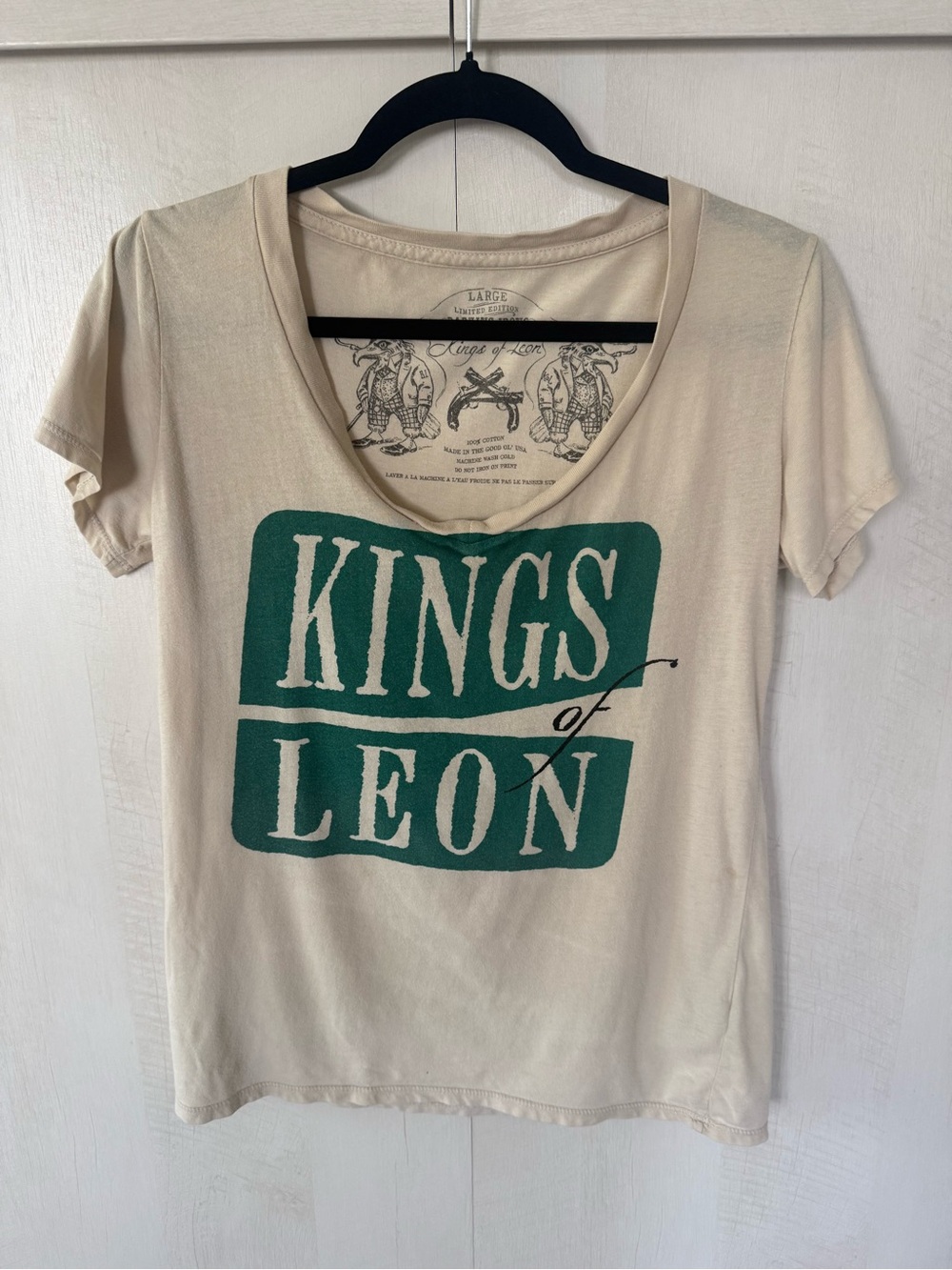 Barking Irons Kings of Leon Cream Scoop Neck Tee Large